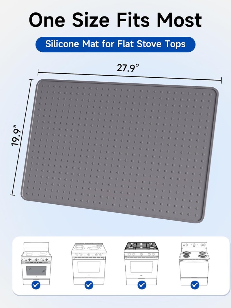 Bampanda Silicone Stove Top Cover for Electric Stove, Glass Stove Top Protector, Stovetop Cover Mat for Cooktop, Flat Range Cover, Oven Top Protector, Coffee Bar Mat, 28 x 20 in, Gray - Image 3